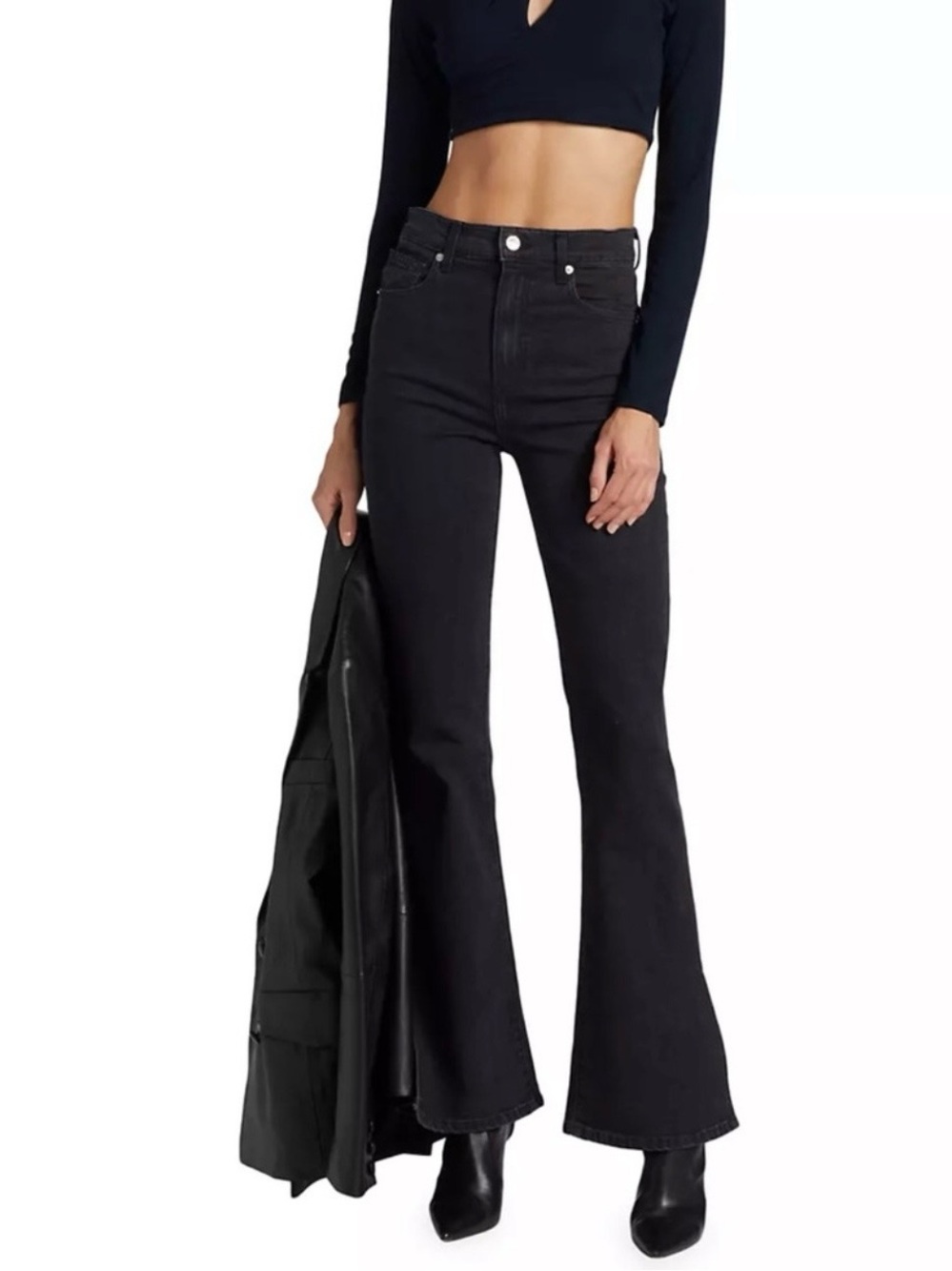 Le Jean Women's Stella Flare High Rise Denim Jeans Size 28 Black Wash